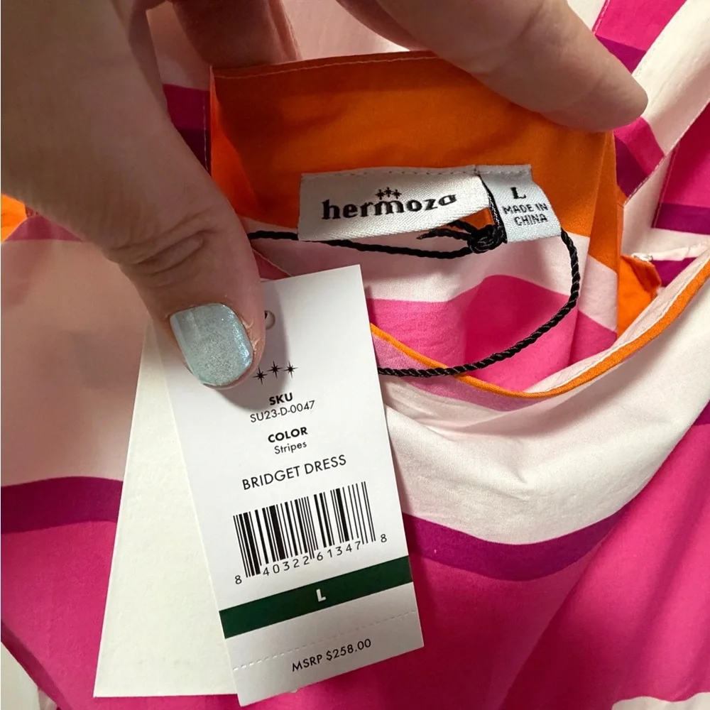 Hermoza Bridget Pink & Orange Striped Tie-Shoulder Sundress NWT 258 retail - Picture 5 of 5